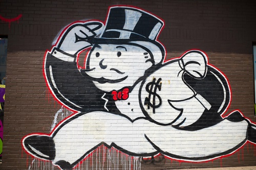 Monopoly Man Runs street art 2024