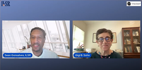 Screenshot of Sean Gonsalves and Gigi Sohn during webinar