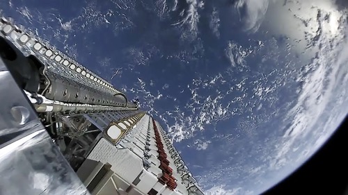 Space view of Starlink satellite orbiting earth