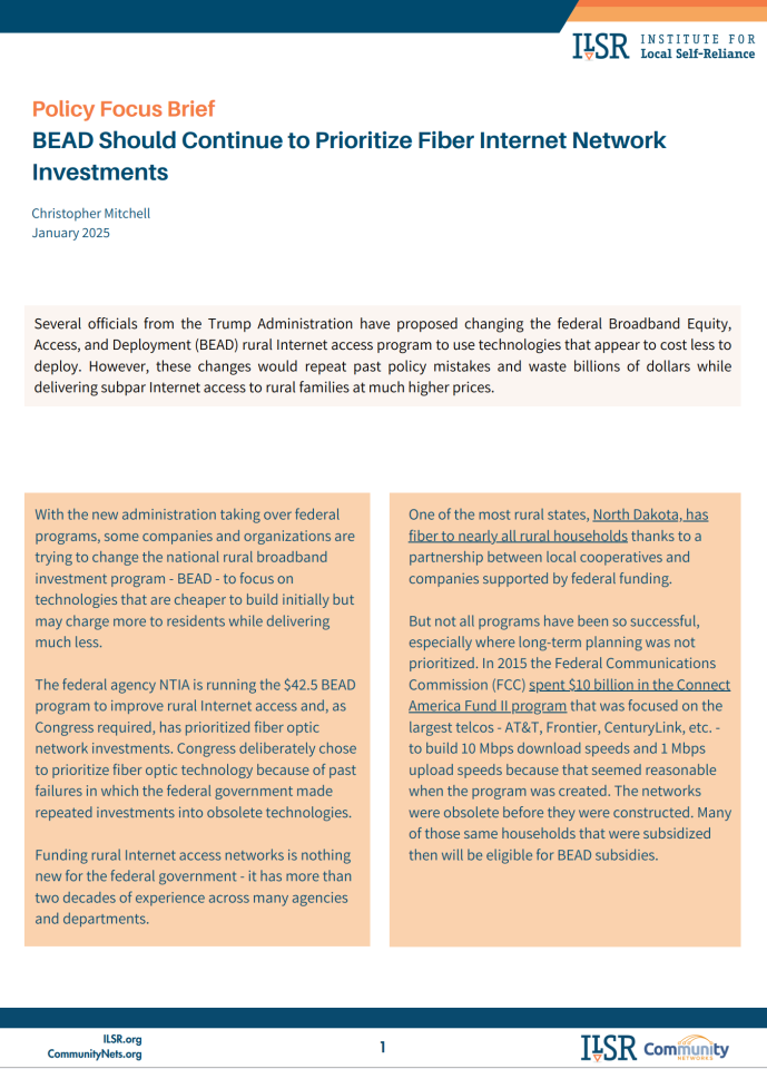 BEAD should continue to focus on fiber