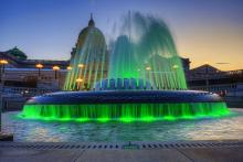 PA State Capitol & green water fountain